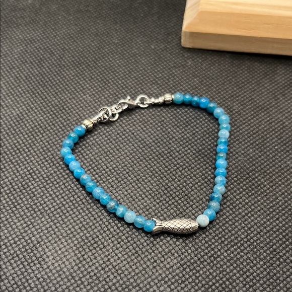 CairoGemz Jewelry - Turquoise Blue Beaded Bracelet with Silver Accent - Women Jewelry